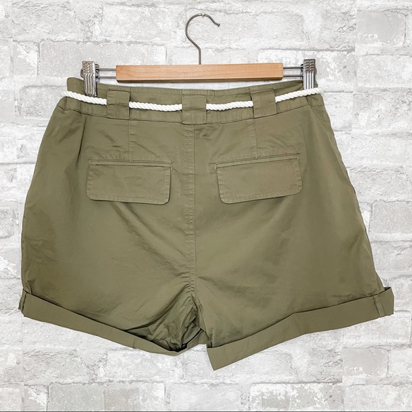 FRAME Tie Up Rolled Rope Belt Olive Green Shorts - Picture 8 of 9